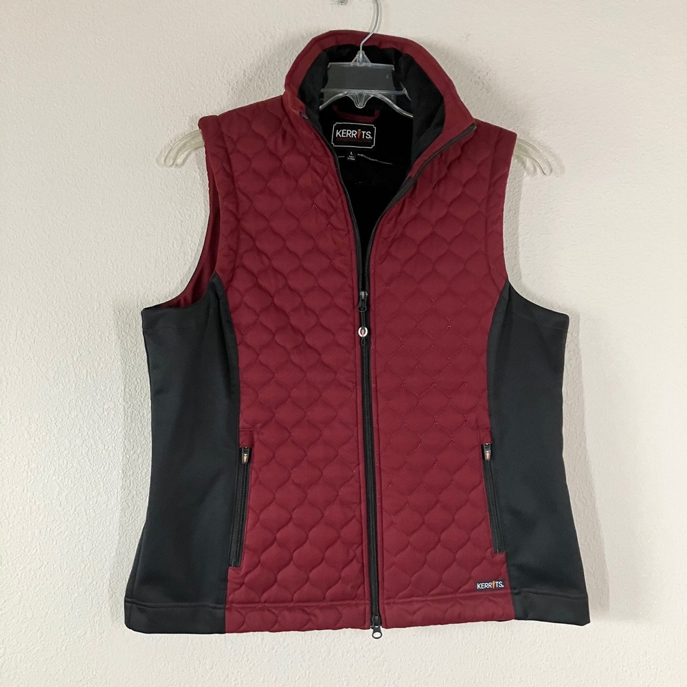 KERRITS Acclimate Quilted Vest L Fleece Lined Zip Equestrian Outdoor Burgundy